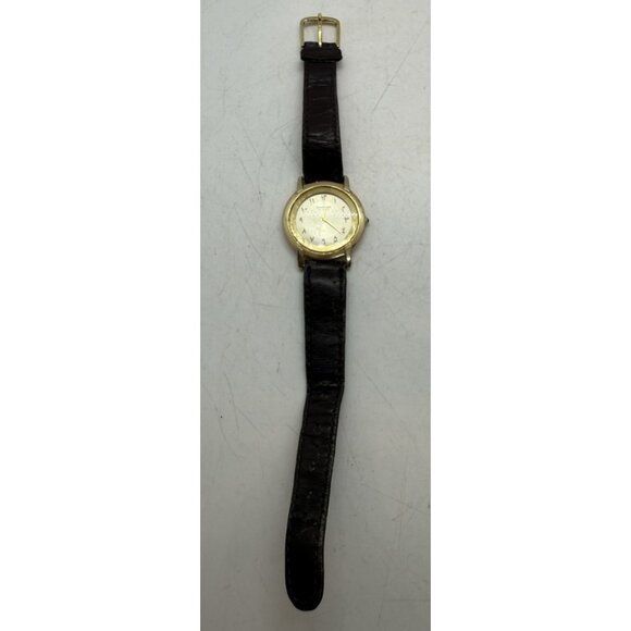 Vtg Samsung Quartz Watch Women's Gold Tone Analog Brown Leather Band EA-059A - Picture 3 of 7